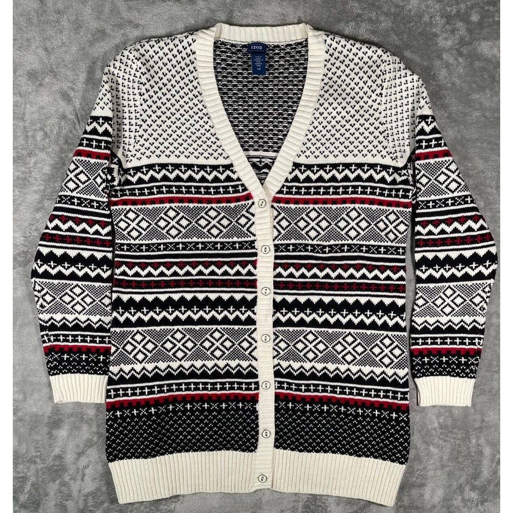 Izod Woman's Size Large Button Up Cardigan Knit‎ Sweater Multi Color